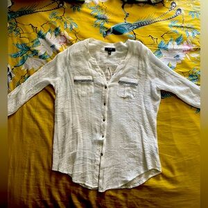 White with blue accents, tunic style gauze shirt, size XL.